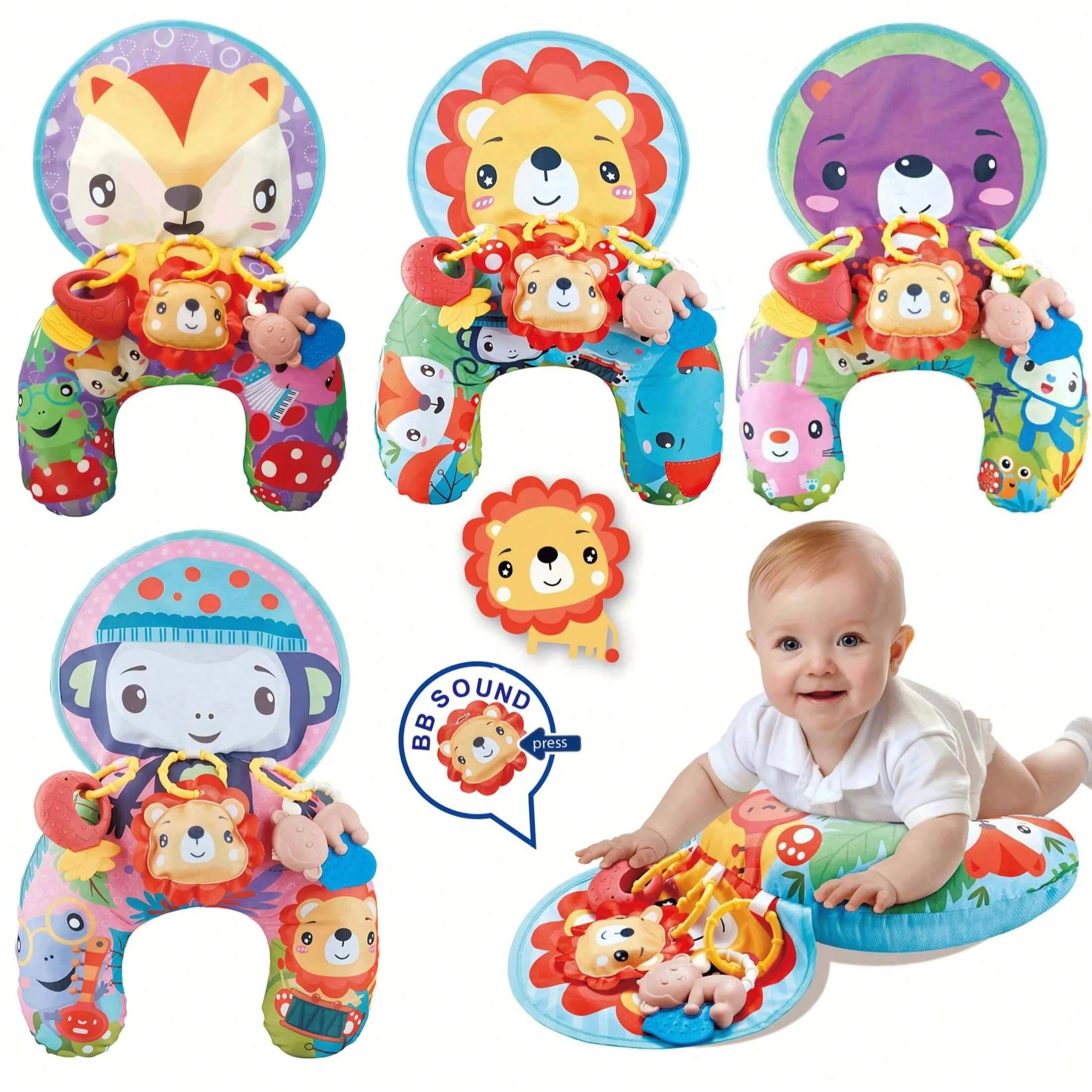 Baby Tummy Time Pillow with Rattle Toys